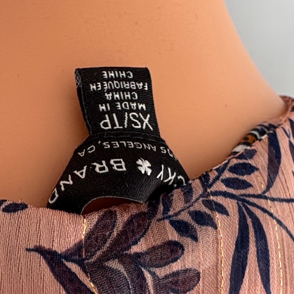 Lucky Brand Gabriella Maxi Dress Boho Flower Print Light Pink with Gold XS - Picture 11 of 13